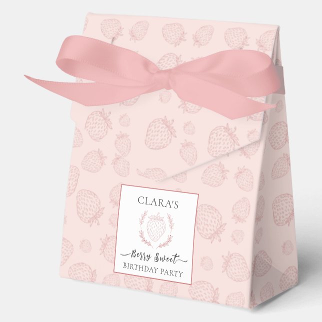 Pink Strawberry Pattern Birthday Favour Box (Front)