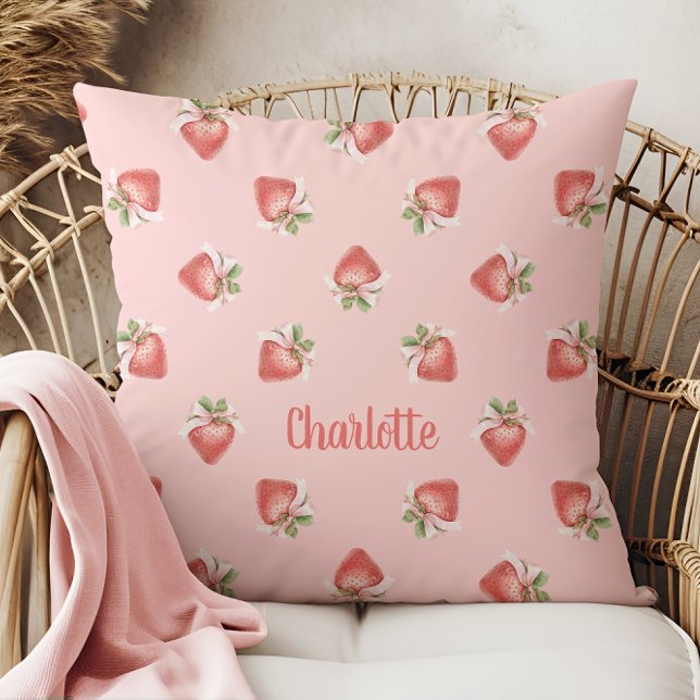 Pink Strawberry Pattern Coquette Bow Cushion (Creator Uploaded)