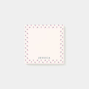Pink strawberry pattern, custom name post-it notes