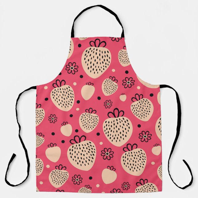 Pink strawberry pattern: seamless sweet design apron (Front)