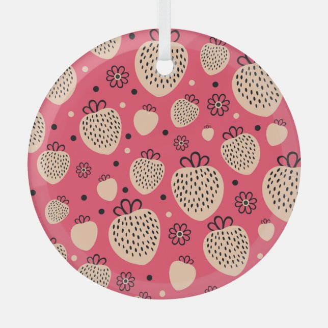Pink strawberry pattern: seamless sweet design glass tree decoration (Front)