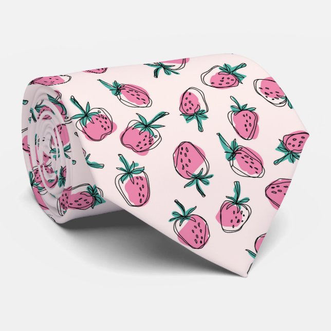Pink strawberry pattern tie (Rolled)
