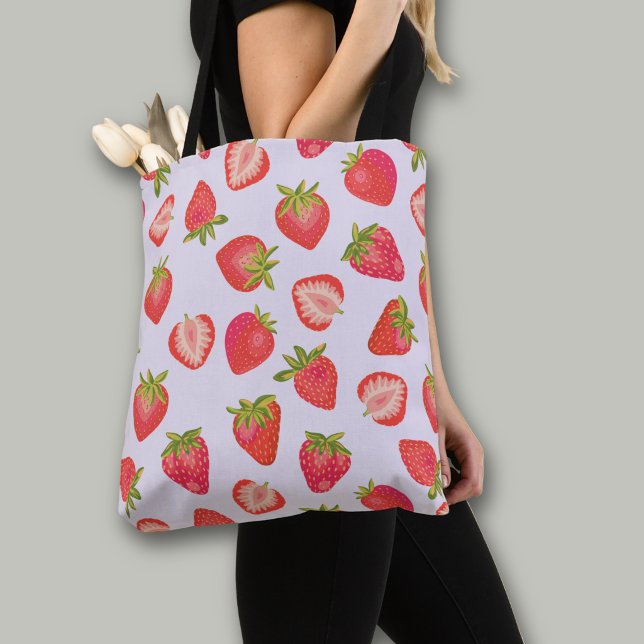 Pink Strawberry pattern Tote Bag (Strawberry all over print tote bag)