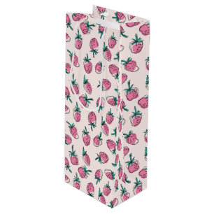 Pink strawberry pattern wine gift bag