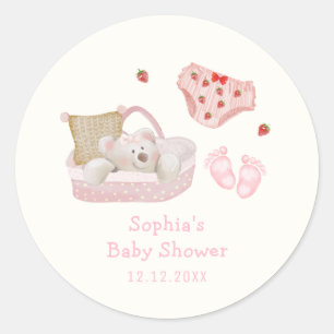 Pink Strawberry Polar Bear Toys Girl Baby Shower Classic Round Sticker