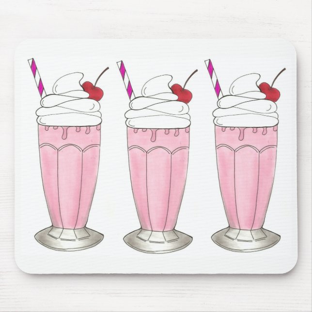 Pink Strawberry Shake Ice Cream Milkshake Foodie Mouse Pad (Front)