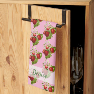 Pink Strawberry Strawberries Country Tea Towel