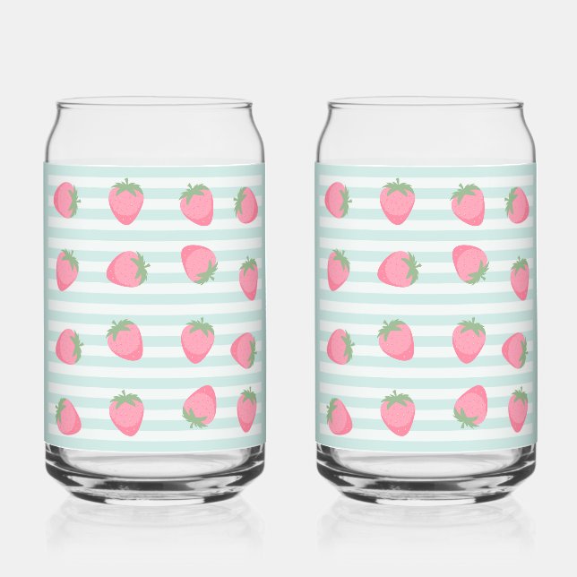 Pink Strawberry Stripes Can Glass (Front)