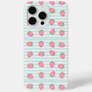Pink Strawberry Stripes iPhone 15 Pro Max Case