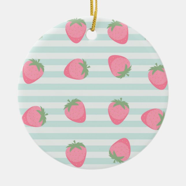  Pink Strawberry Stripes Ceramic Tree Decoration (Front)