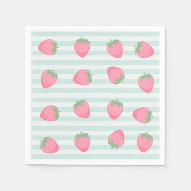 Pink Strawberry Stripes Napkin (Front)