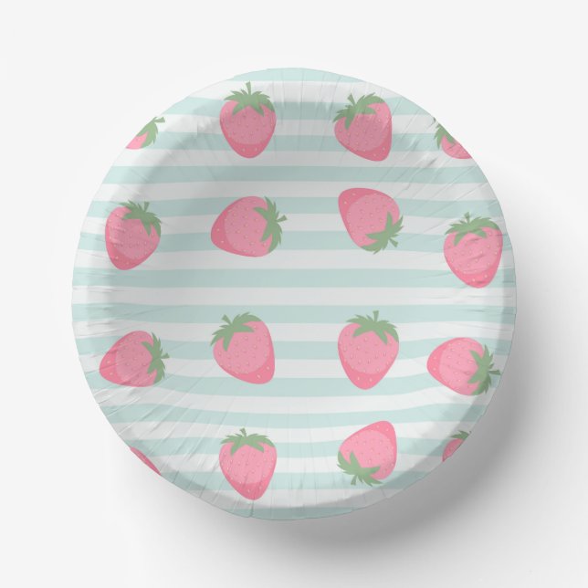Pink Strawberry Stripes Paper Plate (Front)