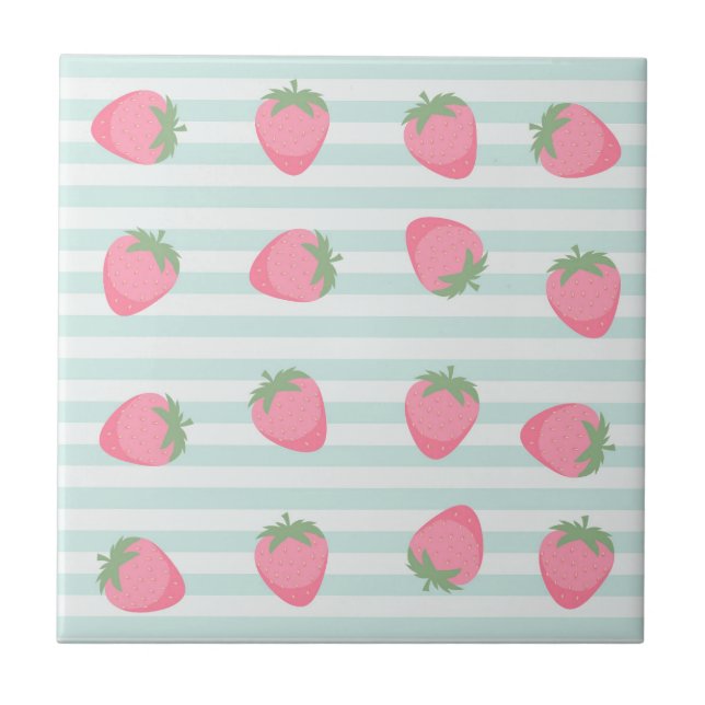 Pink Strawberry Stripes Tile (Front)