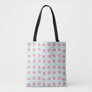 Pink Strawberry Stripes Tote Bag