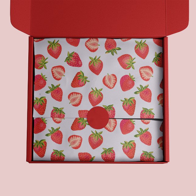 Pink Strawberry Summer Fruit Pattern Tissue Paper (Strawberry pattern tissue paper)