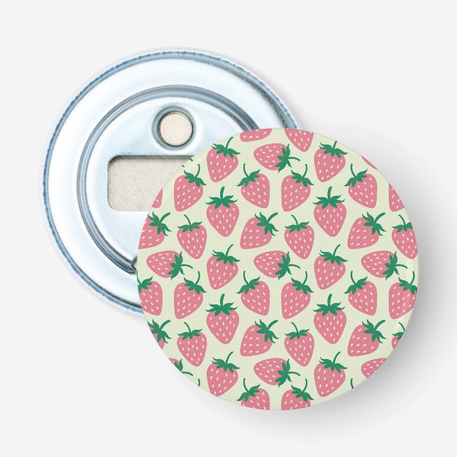 Pink Strawberry Summer Pattern Bottle Opener (Front)