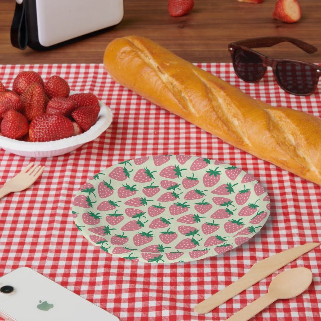 Pink Strawberry Summer Pattern Paper Plate (Picnic)