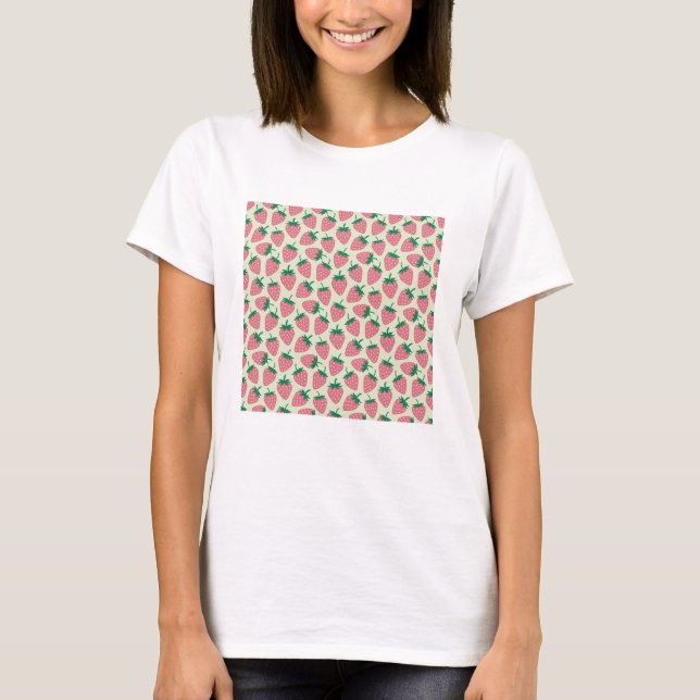 Pink Strawberry Summer Pattern T-Shirt (Front)