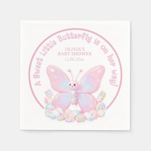 Pink Strawberry Sweet Butterfly Girl Baby Shower Napkin