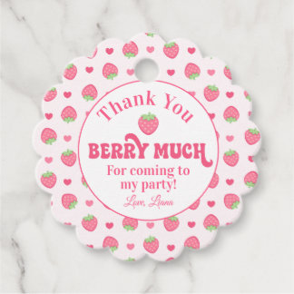 Pink Strawberry Thank You Berry Much Birthday Favour Tags