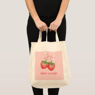 Pink strawberry tote bag