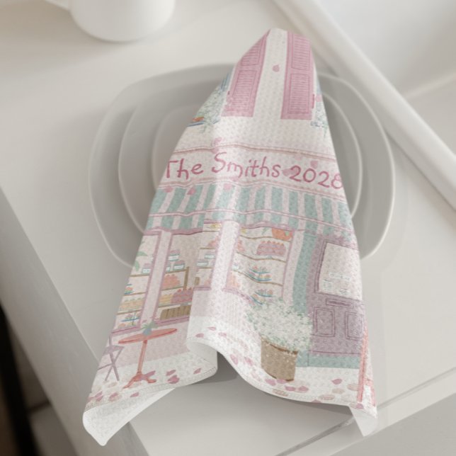 Pink Street Scene Personalised  Tea Towel (Creator Uploaded)