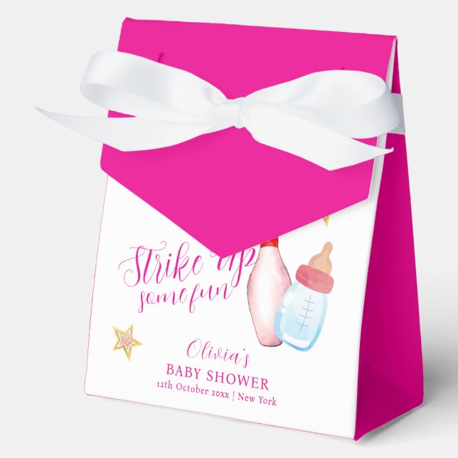 Pink Strike Up Some Fun Bowling Girly Baby Shower  Favour Box (Front)