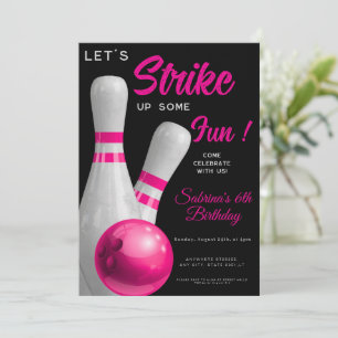 Pink Strike Up Some fun girl bowling birthday Invitation