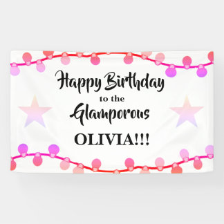 Pink String of Lights Glamporous Happy Birthday Banner