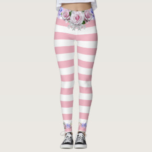 Pink Strip Roses Leggings