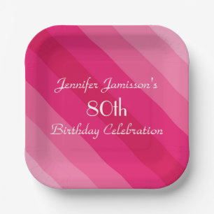 Pink Stripe, 80th Birthday Party, Name Paper Plate