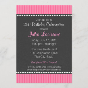 Pink Stripe and Chalk Board Birthday Invitation