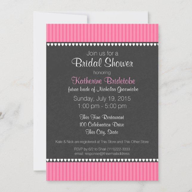 Pink Stripe and Chalk Board Bridal Shower Invitation (Front)