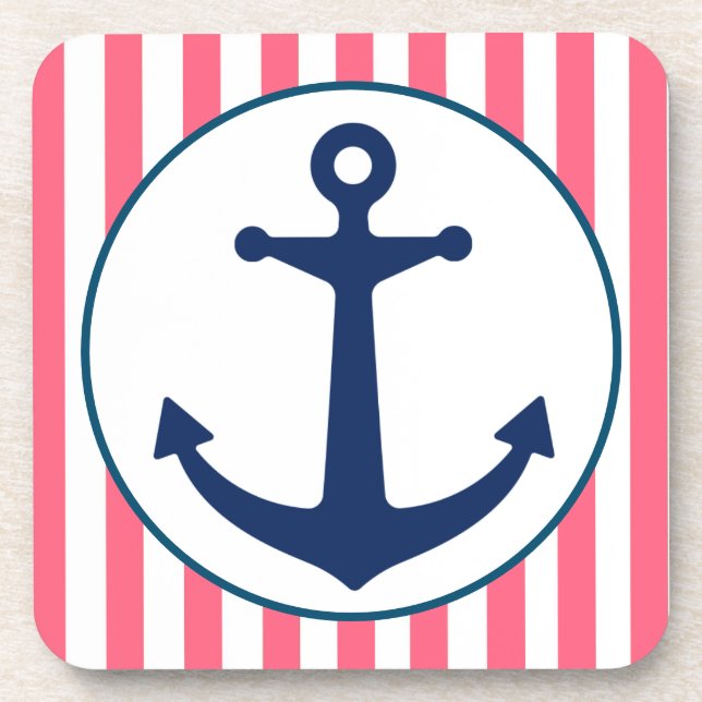 Pink Stripe and Navy Anchor Coaster (Front)
