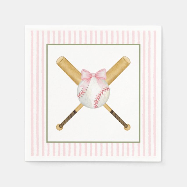 Pink Stripe Baseball  Napkin (Front)