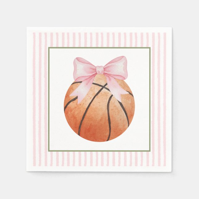 Pink Stripe Basketball  Napkin (Front)