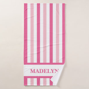 Pink Stripe Bath Towel with Custom Name