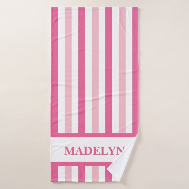 Pink Stripe Bath Towel with Custom Name (Bath Towel)
