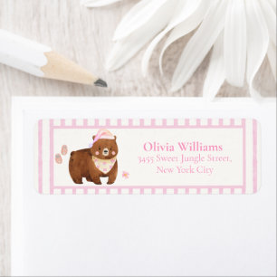 Pink Stripe Bearly Wait Baby Shower Return Address