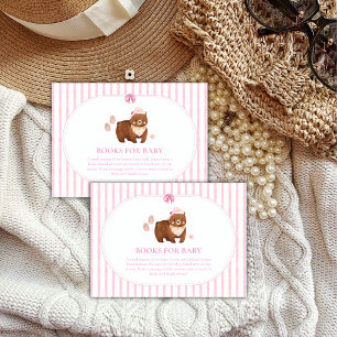 Pink Stripe Bearly Wait Girl Books For Baby Shower Enclosure Card