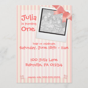Pink Stripe Birthday Party Invitation Car