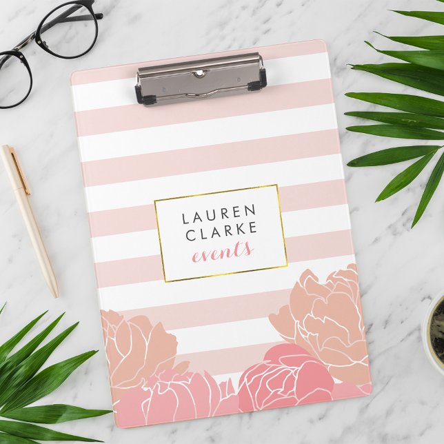 Pink Stripe & Blush Peony Clipboard (Creator Uploaded)