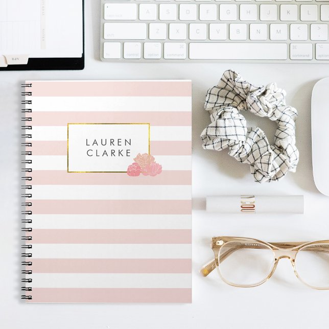 Pink Stripe & Blush Peony Notebook (Creator Uploaded)