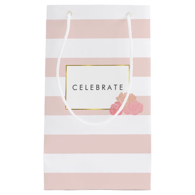 Pink Stripe & Blush Peony Personalised Gift Bag (Front)