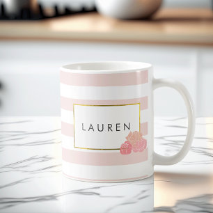 Pink Stripe & Blush Peony Personalised Mug
