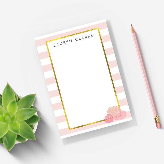 Pink Stripe & Blush Peony Personalised Notes (Creator Uploaded)