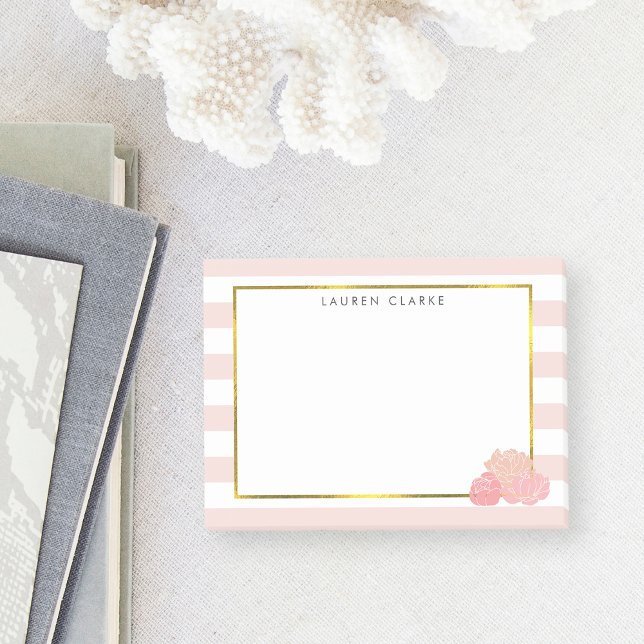 Pink Stripe & Blush Peony Personalised Notes (Creator Uploaded)
