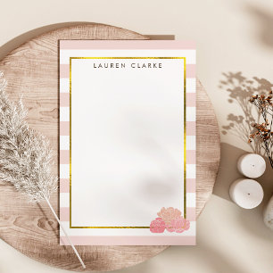Pink Stripe & Blush Peony Personalised Stationery