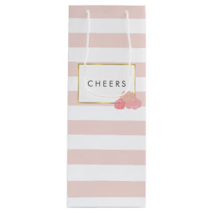 Pink Stripe & Blush Peony Personalised Wine Bag