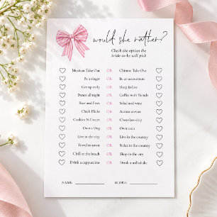 Pink Stripe Bow She Rather Bridal Shower Game Card